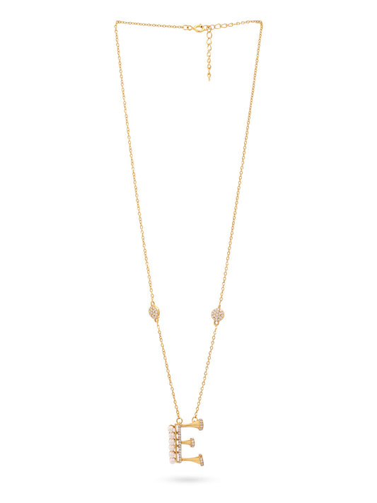 Pearl 925 Sterling Silver 'E' Alphabet -24K Gold Plated Pendant For Women
