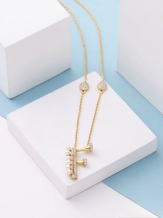 Pearl Gold-plated Charming 'F' Alphabet 925 Sterling Silver Pendant For Women