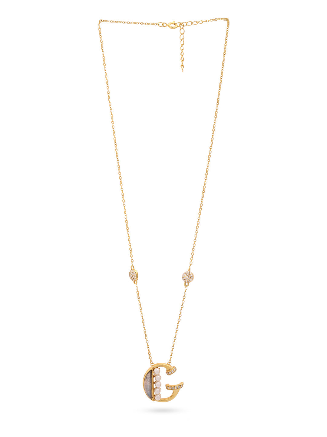 Labradorite Pearl Gold-plated Charming 'G' Alphabet 925 Sterling Silver Pendant For Women