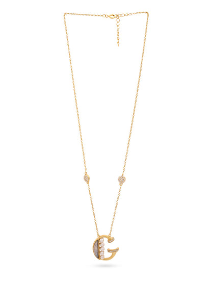 Labradorite Pearl Gold-plated Charming 'G' Alphabet 925 Sterling Silver Pendant For Women
