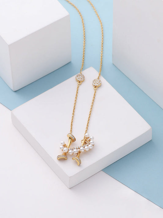 Labradorite Pearl Gold-plated Elegant 'H' Alphabet 925 Sterling Silver Pendant For Women