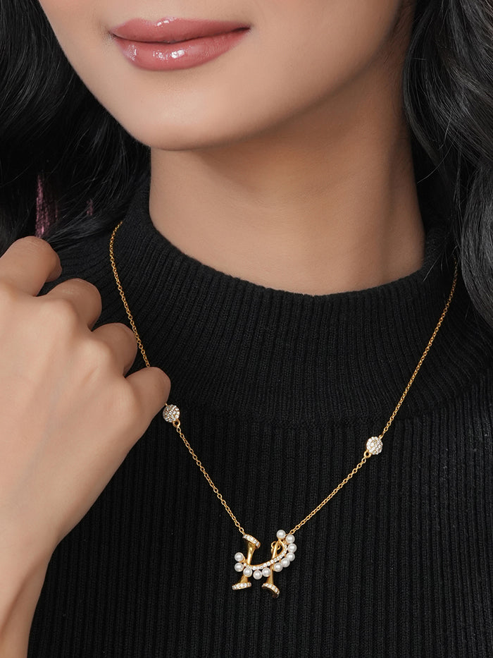 Labradorite Pearl Gold-plated Elegant 'H' Alphabet 925 Sterling Silver Pendant For Women