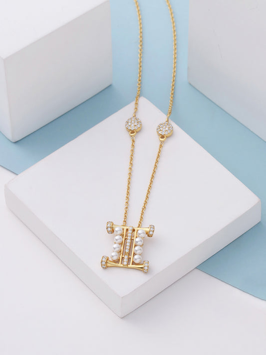 Pearl Gold-plated Charming 'I' Alphabet 925 Sterling Silver Pendant For Women