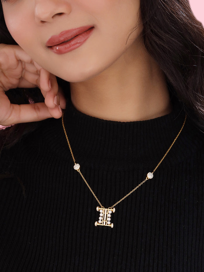 Pearl Gold-plated Charming 'I' Alphabet 925 Sterling Silver Pendant For Women