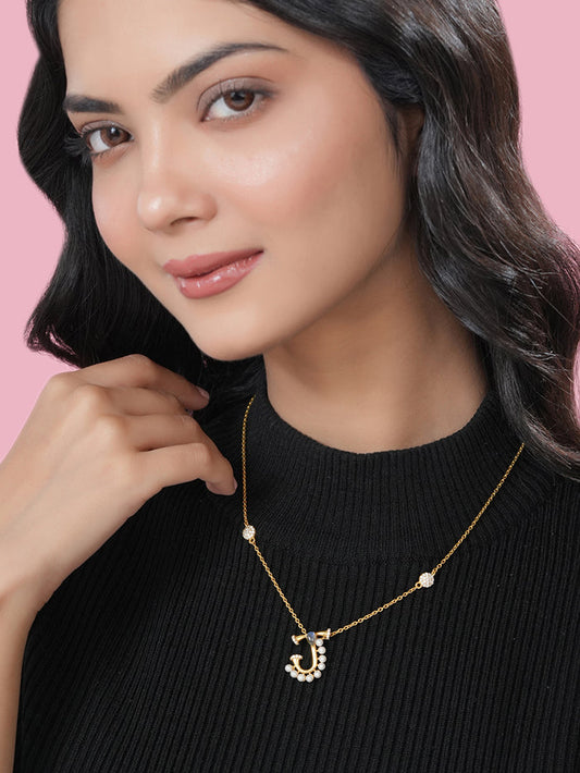 Labradorite Pearl Gold-plated Charming 'J' Alphabet 925 Sterling Silver Pendant For Women