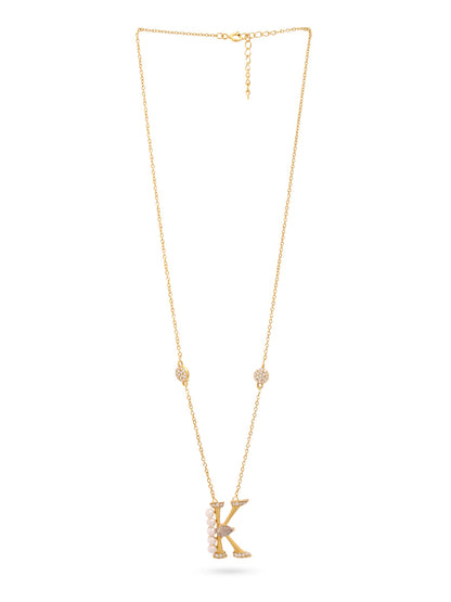 Labradorite Pearl Gold-plated Intricate 'K' Alphabet 925 Sterling Silver Pendant For Women