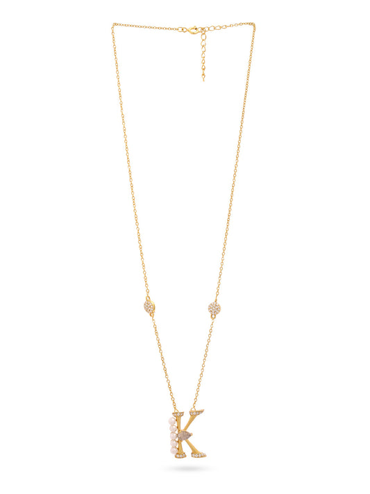 Labradorite Pearl Gold-plated Intricate 'K' Alphabet 925 Sterling Silver Pendant For Women