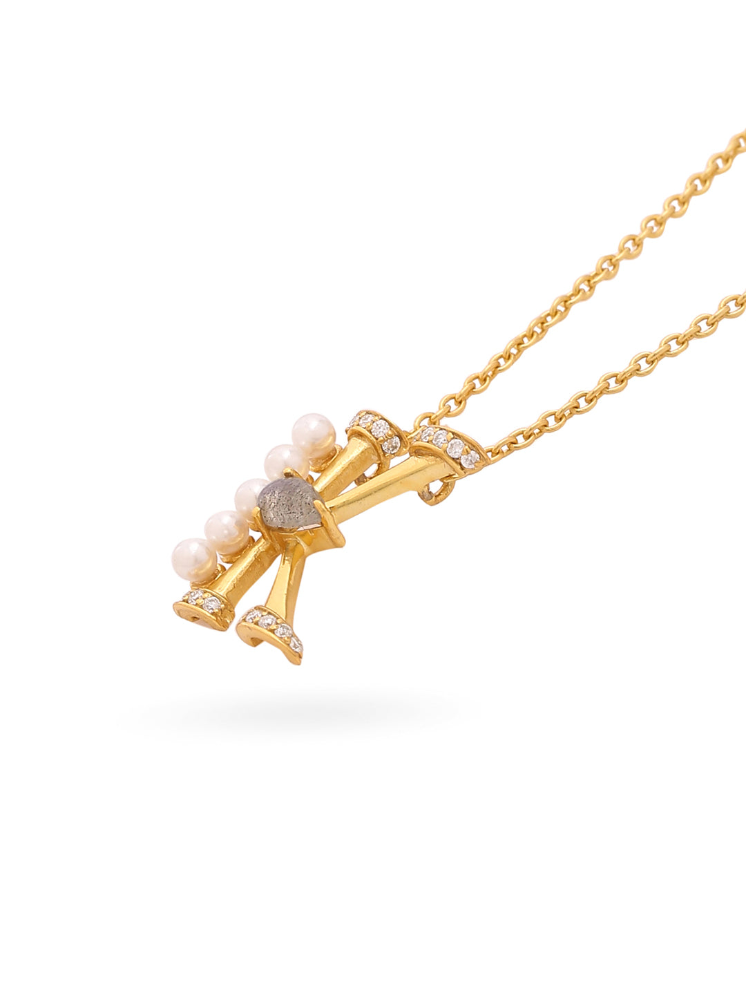 Labradorite Pearl Gold-plated Intricate 'K' Alphabet 925 Sterling Silver Pendant For Women