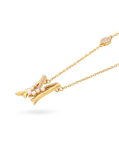 Pearl Gold-plated Elegant 'M' Alphabet Pendant 925 Sterling Silver Pendant For Women