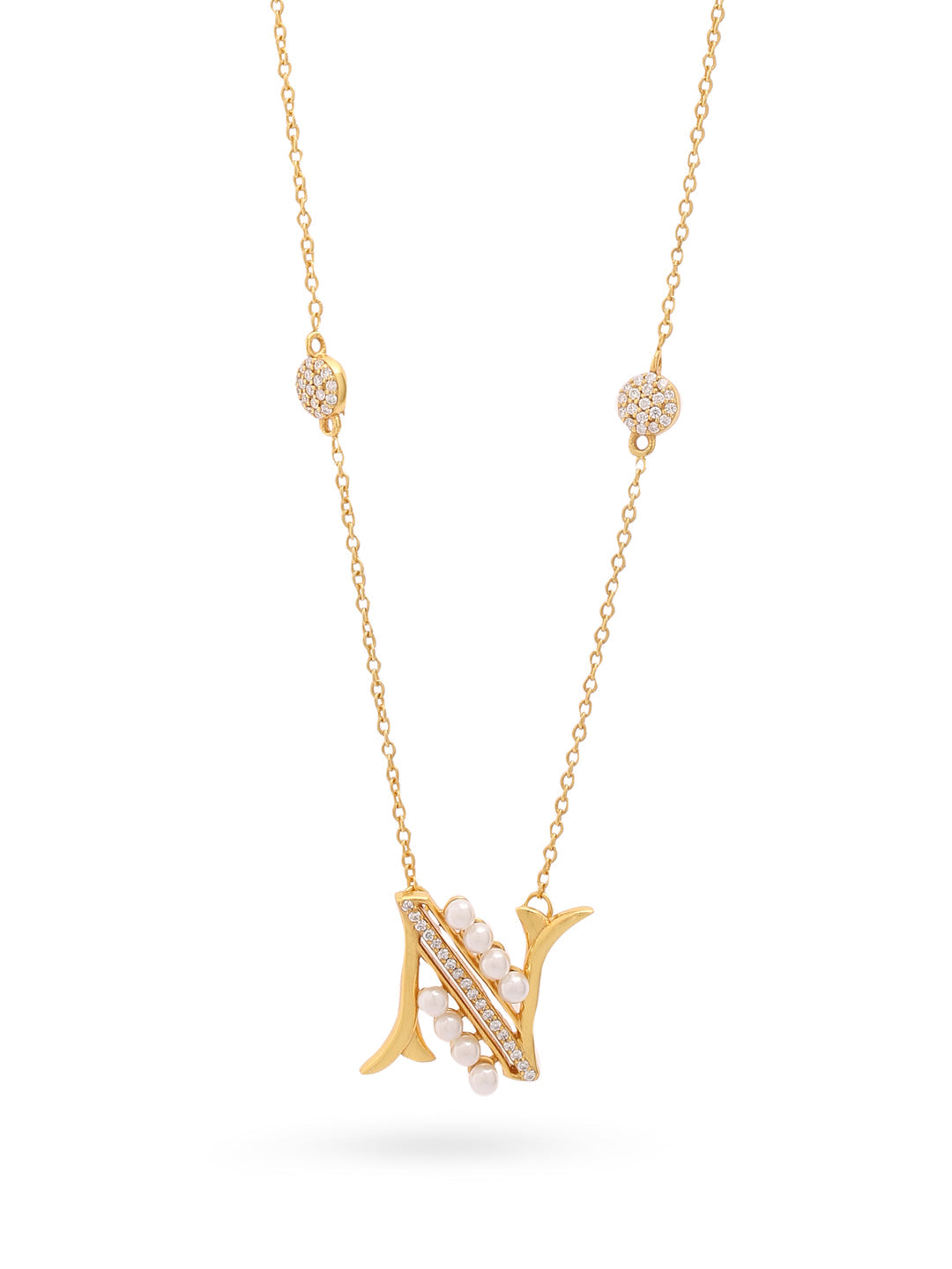 Pearl Gold-plated Personalized 'N' Alphabet 925 Sterling Silver Pendant For Women