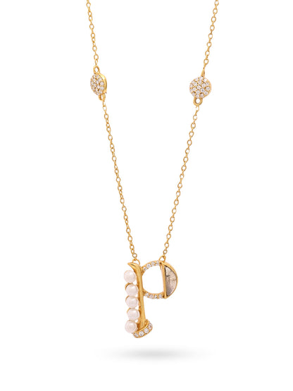 Labradorite Pearl Gold-plated Charming 'P' Alphabet 925 Sterling Silver Pendant For Women