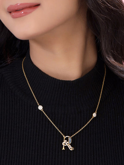Labradorite Pearl Gold-plated Sleek 'R' Alphabet 925 Sterling Silver Pendant For Women