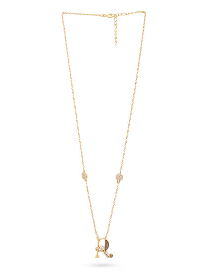 Labradorite Pearl Gold-plated Sleek 'R' Alphabet 925 Sterling Silver Pendant For Women
