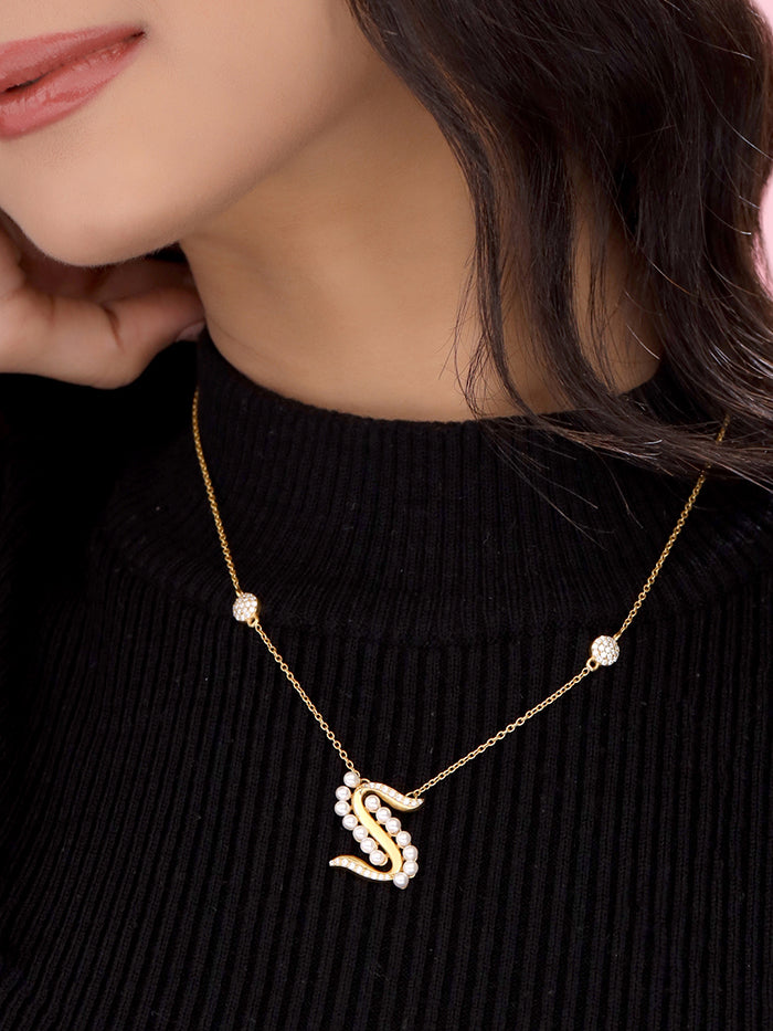 Pearl Gold-plated Radiant 'S' Alphabet 925 Sterling Silver Pendant For Women