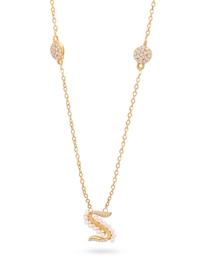 Pearl Gold-plated Radiant 'S' Alphabet 925 Sterling Silver Pendant For Women