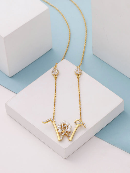 Pearl Gold-plated gorgeous 'W' Alphabet 925 Sterling Silver Pendant For Women
