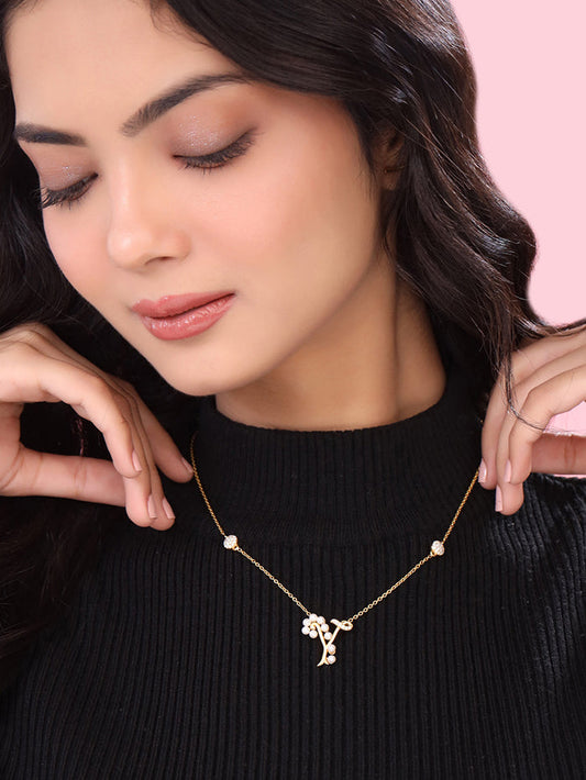 Pearl Gold-plated Charming 'Y' Alphabet 925 Sterling Silver Pendant For Women