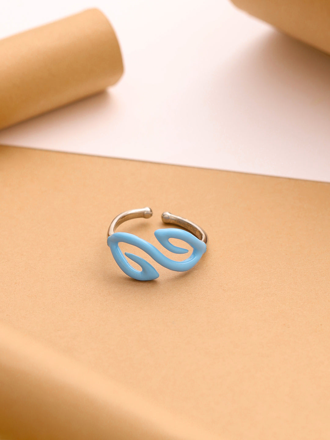 Blue Enamel Leaf Doodle Ring