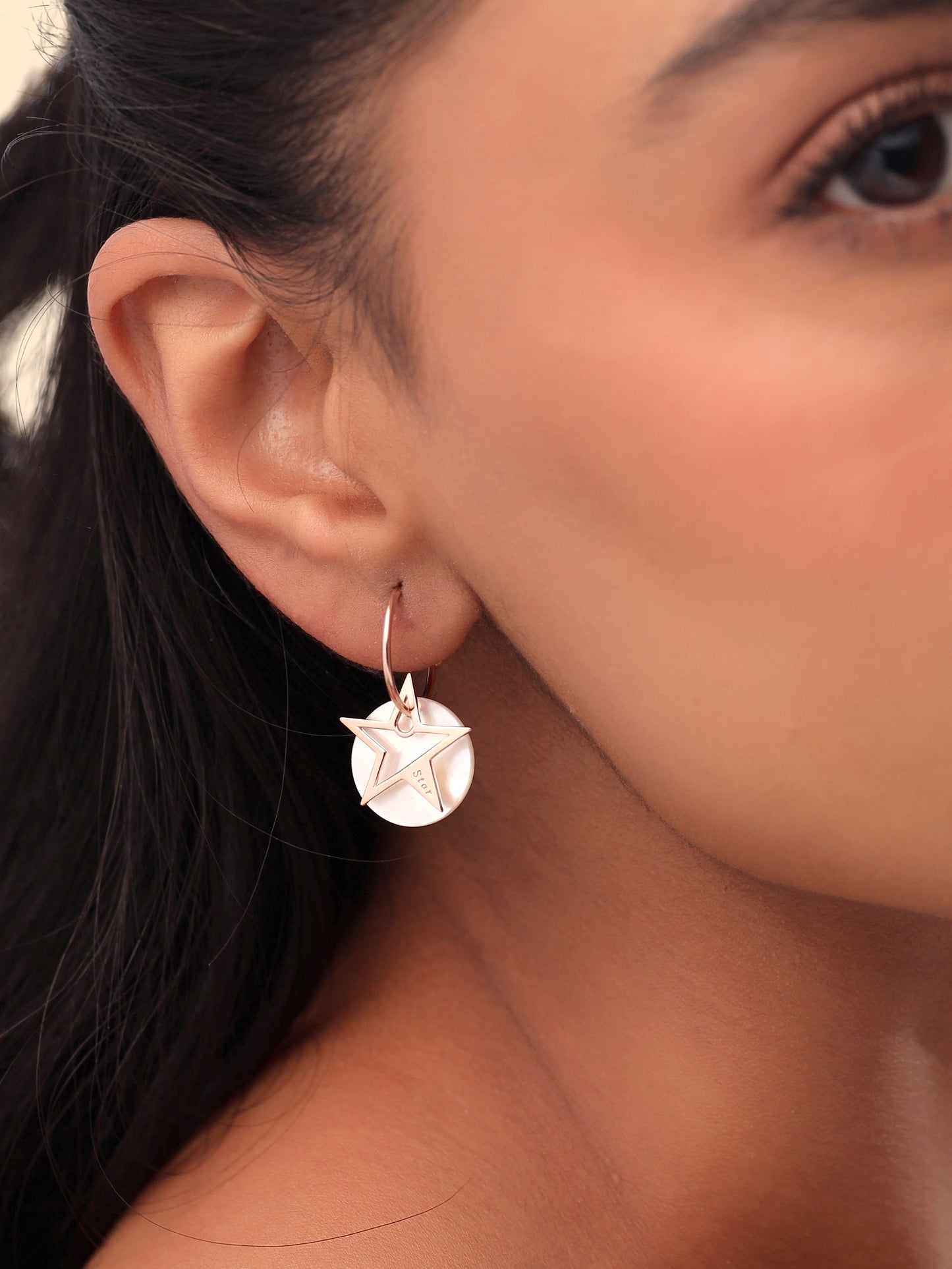 Syra 24k Gold Star Mother of Pearl Hoop Earrings For Women