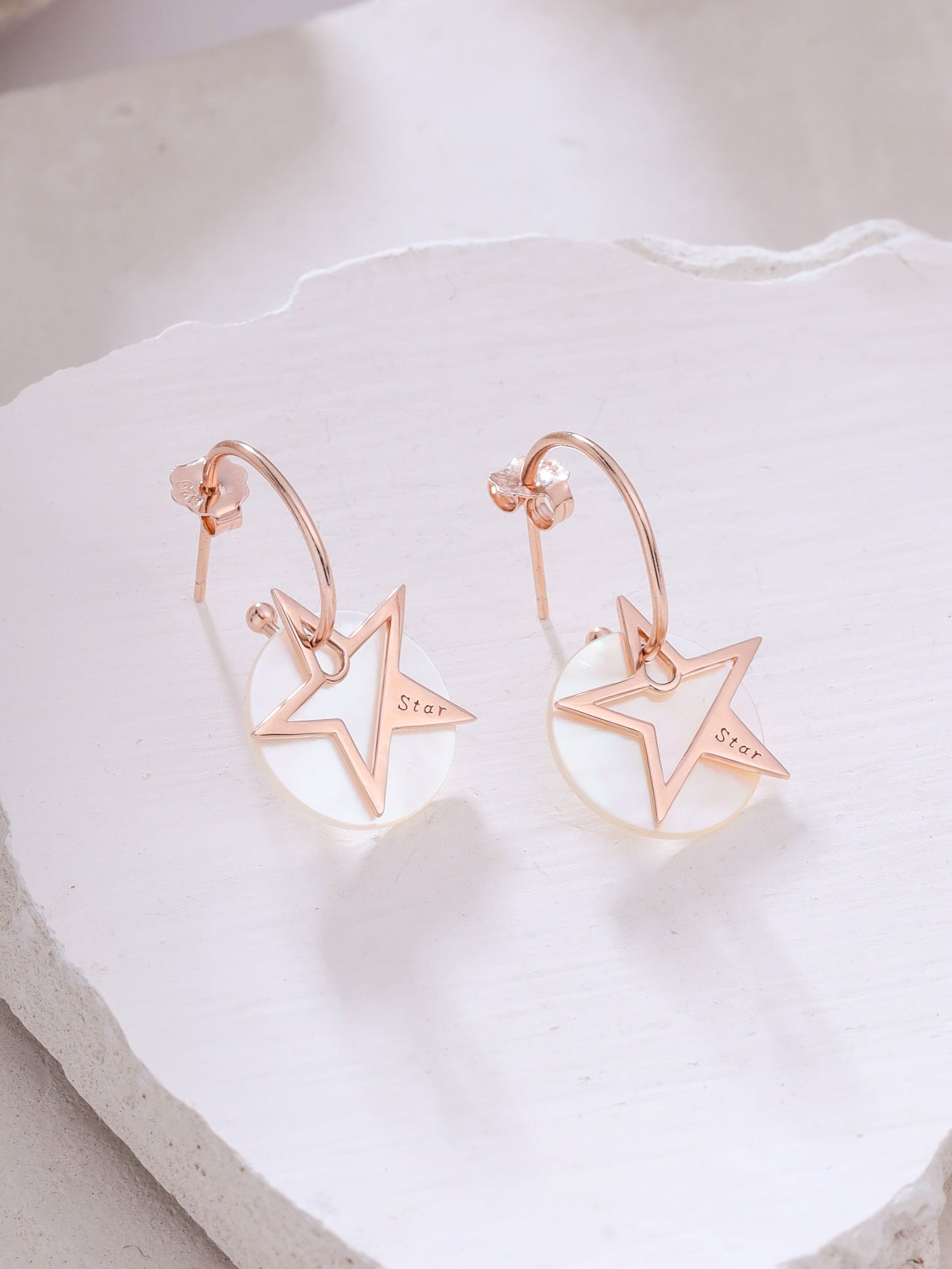 Syra 24k Gold Star Mother of Pearl Hoop Earrings For Women