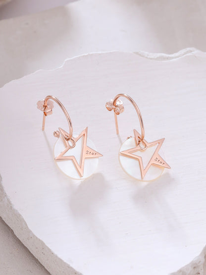Syra 24k Gold Star Mother of Pearl Hoop Earrings For Women