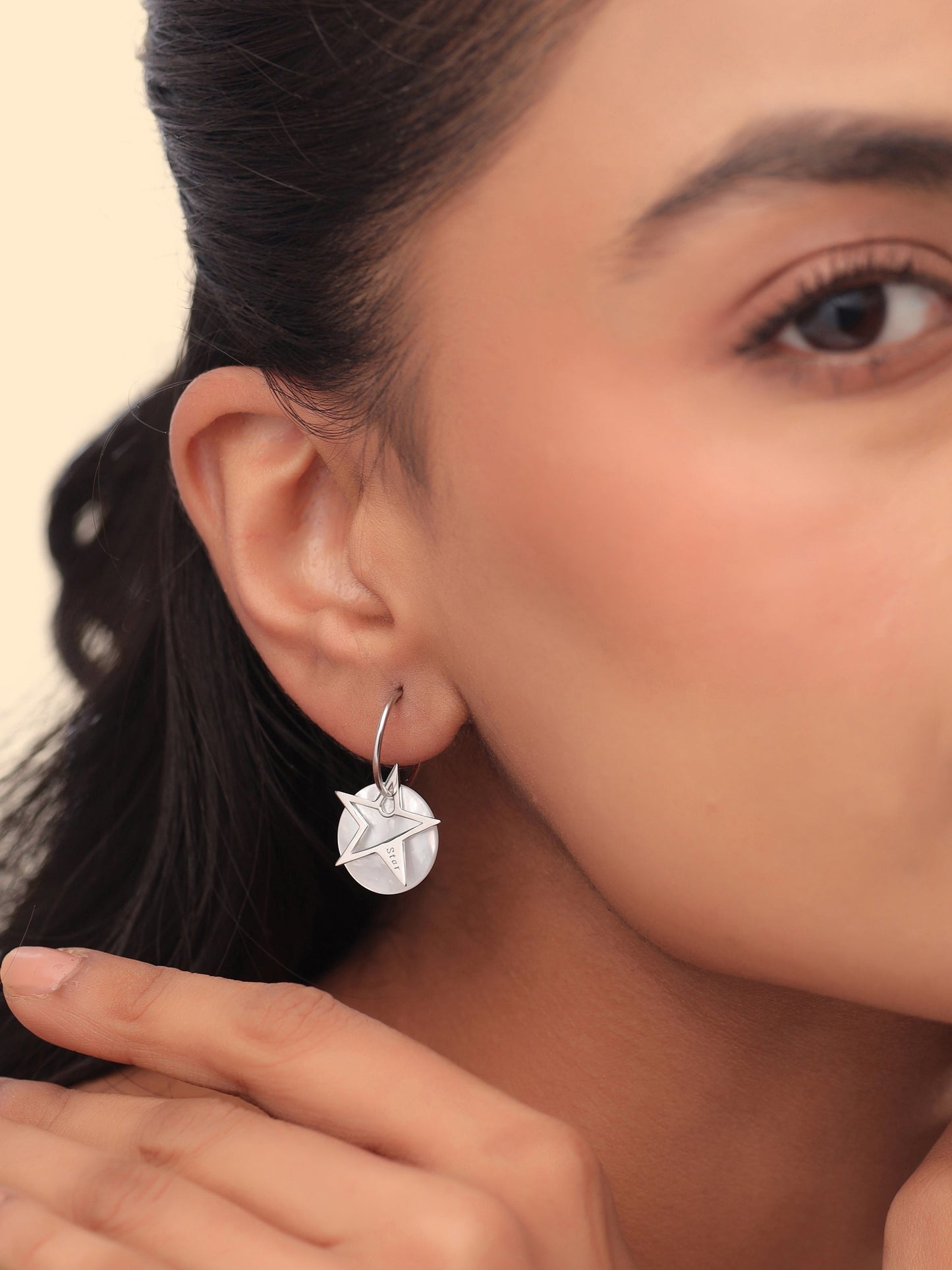 Syra 24k Gold Star Mother of Pearl Hoop Earrings For Women