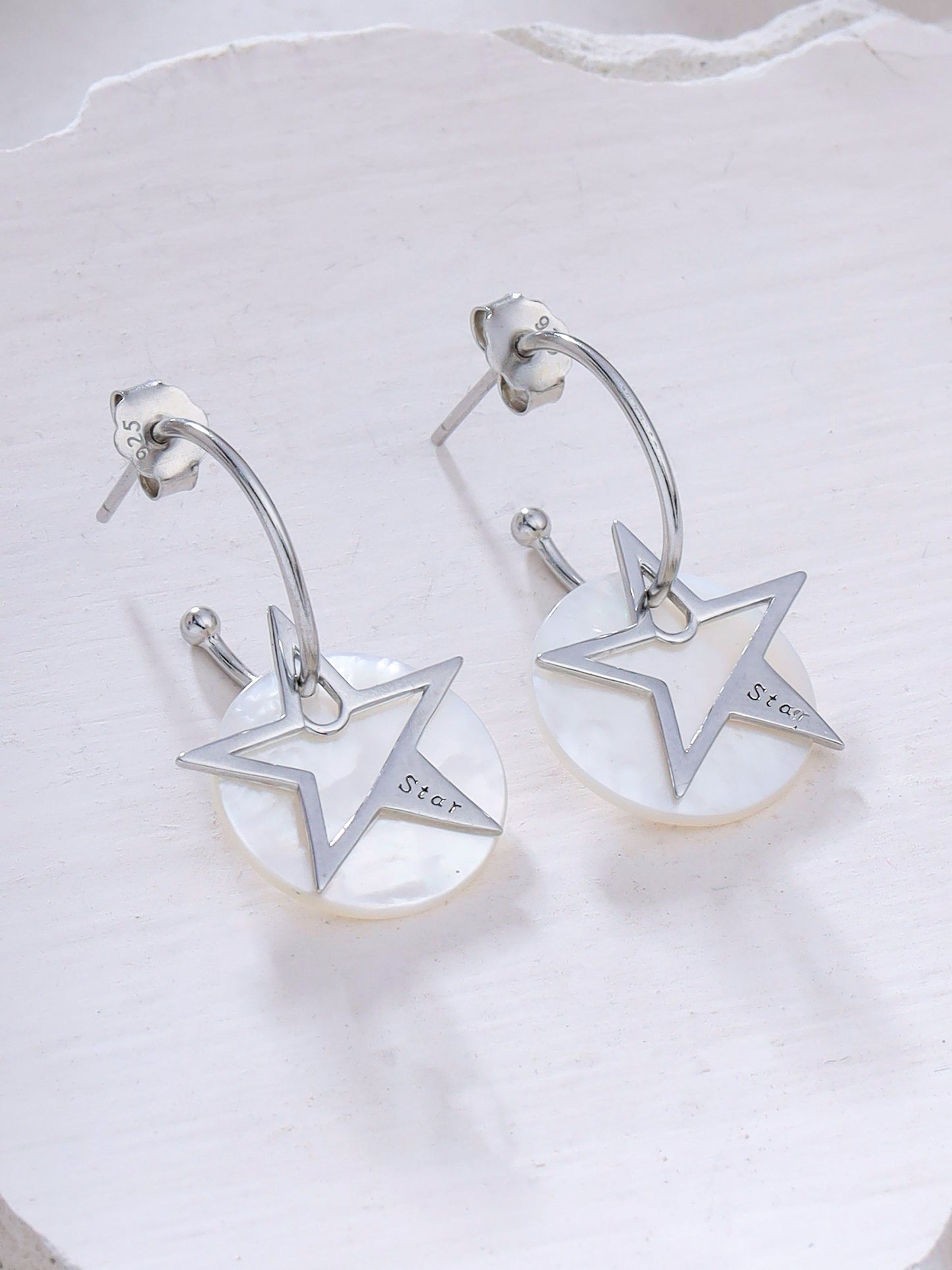 Syra 24k Gold Star Mother of Pearl Hoop Earrings For Women