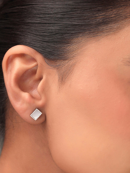 Geometric Mother of Pearl Syra Rose Gold 925 Sterling Silver Stud Earrings For Women