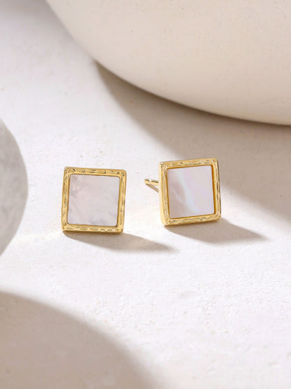 Syra Square Mother of Pearl in 24k Gold 925 Sterling Silver Stud Earrings For Women