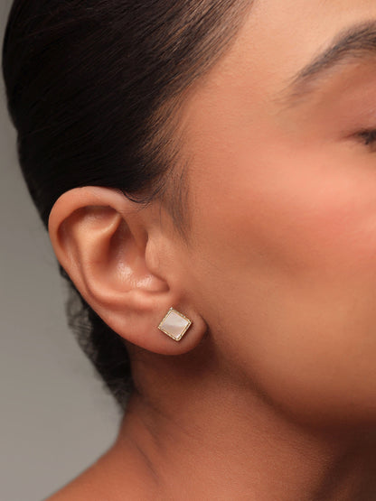Syra Square Mother of Pearl in 24k Gold 925 Sterling Silver Stud Earrings For Women