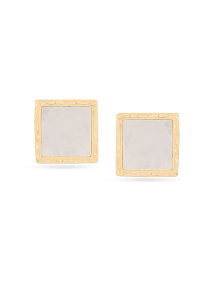 Syra Square Mother of Pearl in 24k Gold 925 Sterling Silver Stud Earrings For Women
