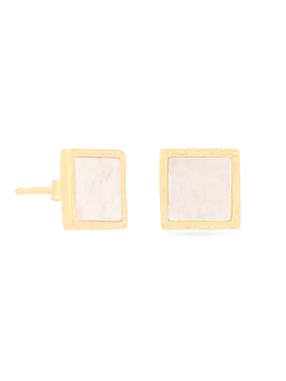 Syra Square Mother of Pearl in 24k Gold 925 Sterling Silver Stud Earrings For Women