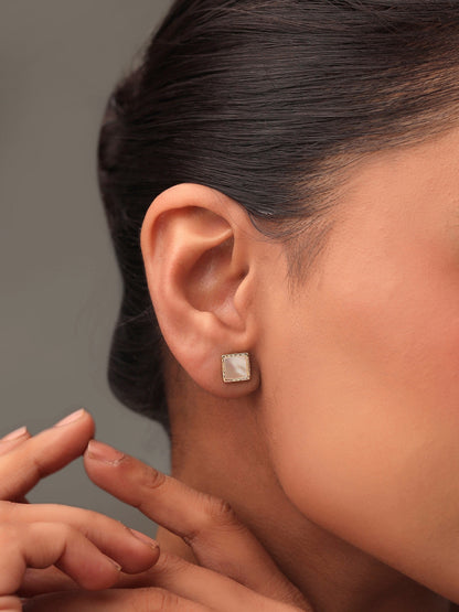 Syra Square Mother of Pearl in 24k Gold 925 Sterling Silver Stud Earrings For Women