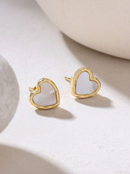 Syra 24k Gold Heart-Shaped Mother of Pearl 925 Sterling Silver Stud Earrings For Women