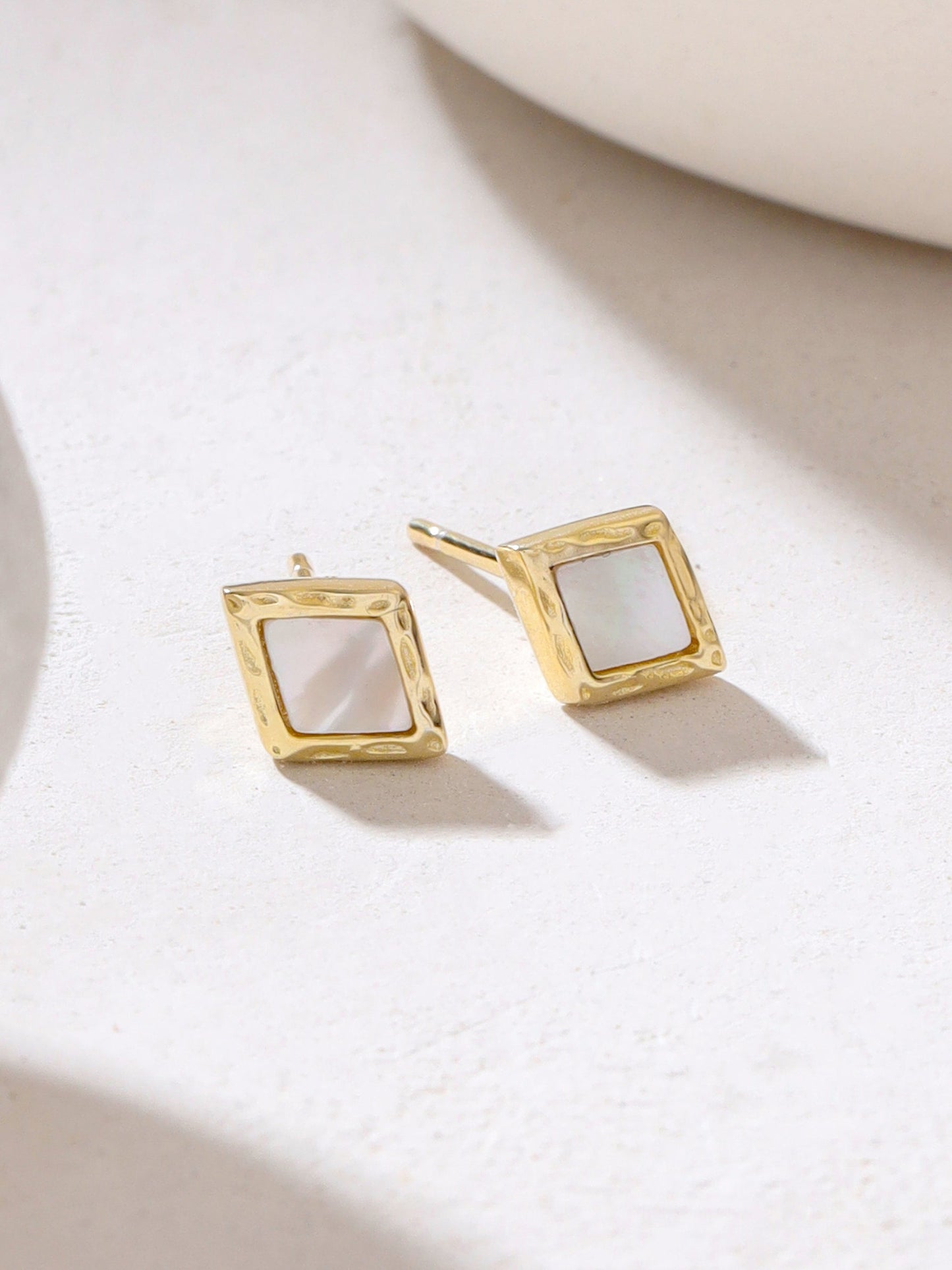 Syra 24k Gold Diamond-Shaped 925 Sterling Silver Mother of Pearl Stud Earrings For Women